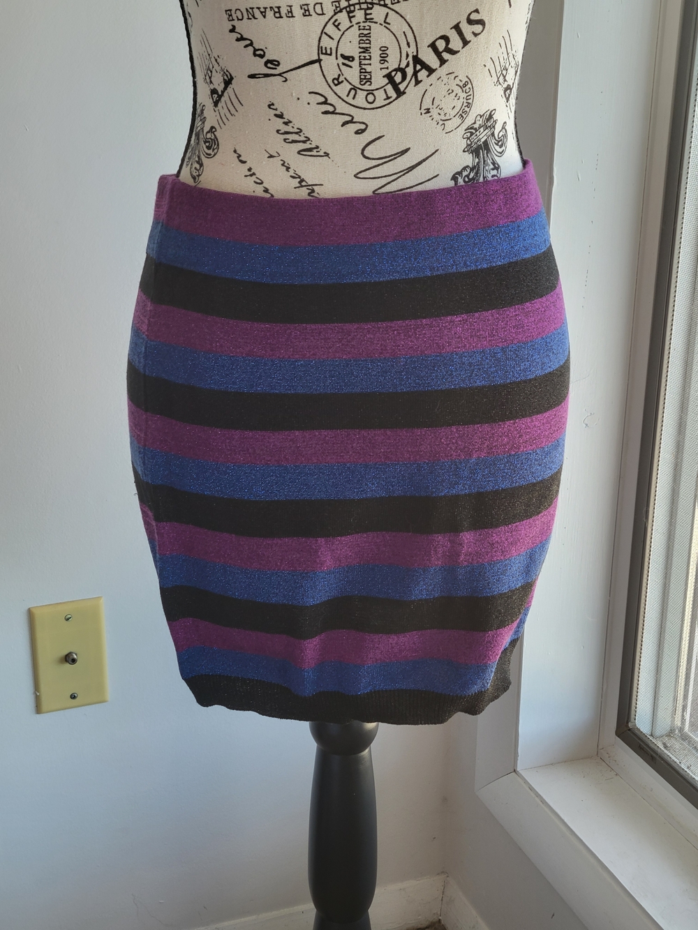 Planet Gold Striped Metallic  Knit Mini Skirt in Purple, Blue & Black Nwot